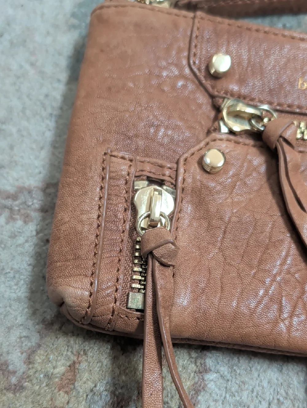 Botkier leather wristlet clutch in brown Stud with gold hardware